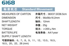 Механизм для настенных часов. Футор 12 мм. (6168-D12)